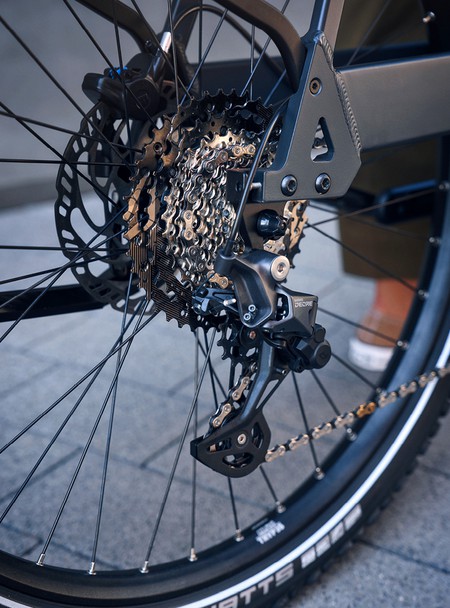 Nevo ebike showing touring derailleur and cassette